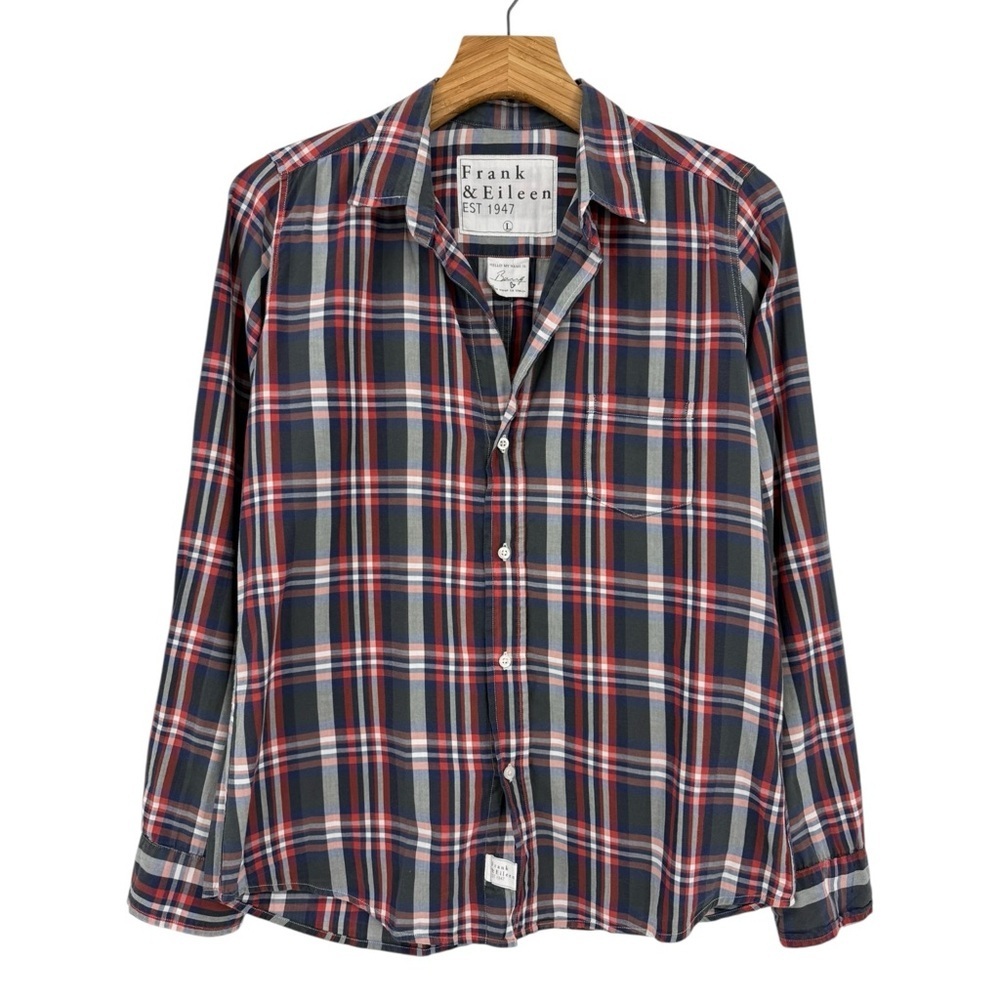 Frank & Eileen Barry Tailored Button-Up Cotton Shirt in Red White Blue Size L